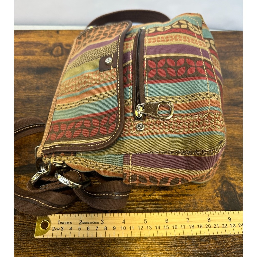 Fossil Patchwork Crossbody Shoulder Bag Canvas Leather Trim Purse Boho Y2K Style - Picture 12 of 16